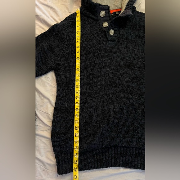 Men's Blue Knit Hooded Sweater - Picture 5 of 7